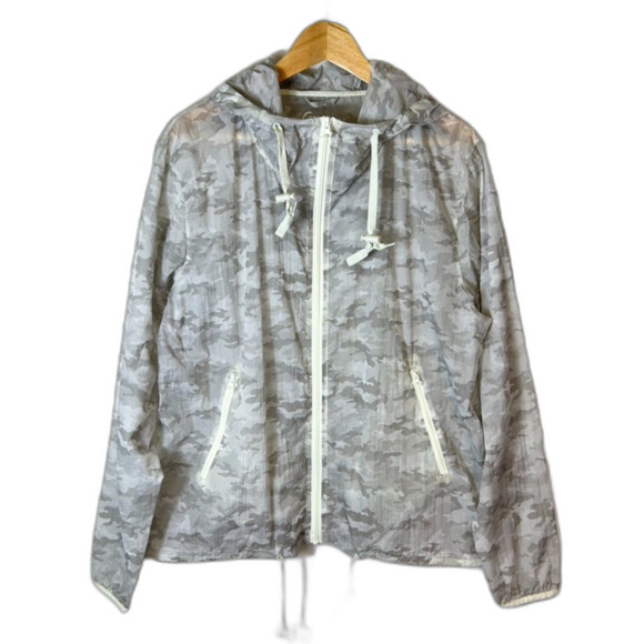 Zyia Active Sage Gray Camo Print Lightweight Hooded Active Zip Up Jacket Size XL - Picture 3 of 15